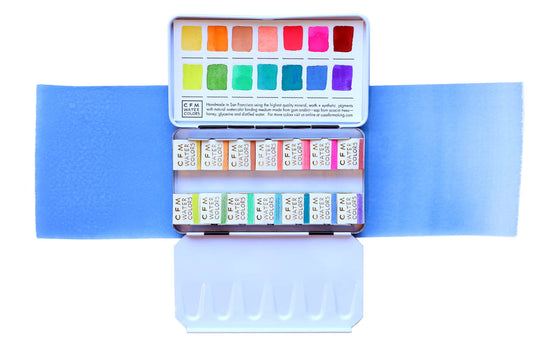 The 14-Color Bright Blends Watercolor Palette, a Case for Making handmade watercolor travel palette.