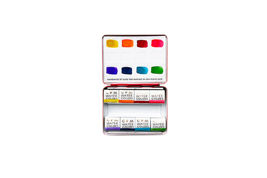Case for Making pans filled with handmade watercolor paint, ready to be placed into the 8-Color Rainbow Watercolor Travel Palette.