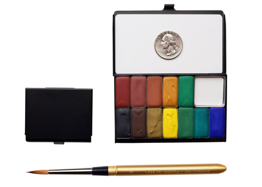 Case for Making pans filled with handmade watercolor paint, ready to be placed into the Desert Art Toolkit Watercolor Palettes.
