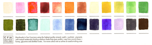 A close-up of the pre-painted swatch card for the 24-Color Seriously, All the Feels Blends Watercolor Palette.