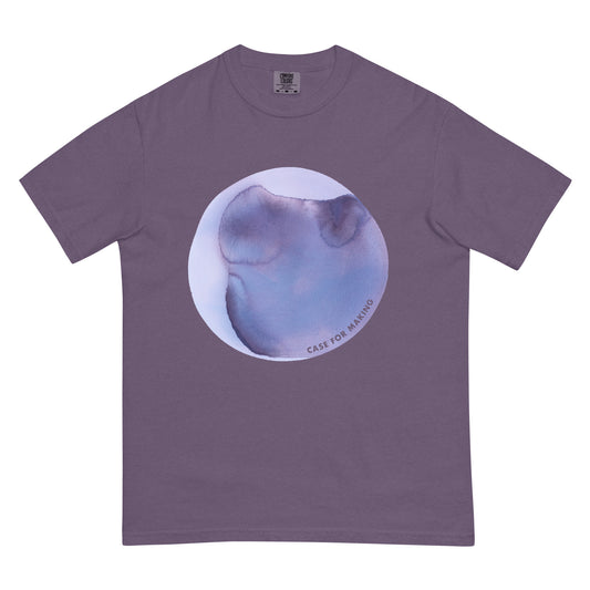 The CfM Smoke Circle Swatch Tee, a Comfort Colors t-shirt printed with a large circle swatch of CfM Smoke watercolor paint.