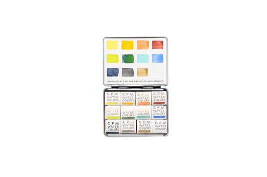 Case for Making pans filled with handmade watercolor paints, ready to be placed into the 12-Color California Coastal Watercolor Travel Palette.