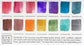 A close-up of the pre-painted swatch card for the 14-Color Ultra-Blends Watercolor Palette.