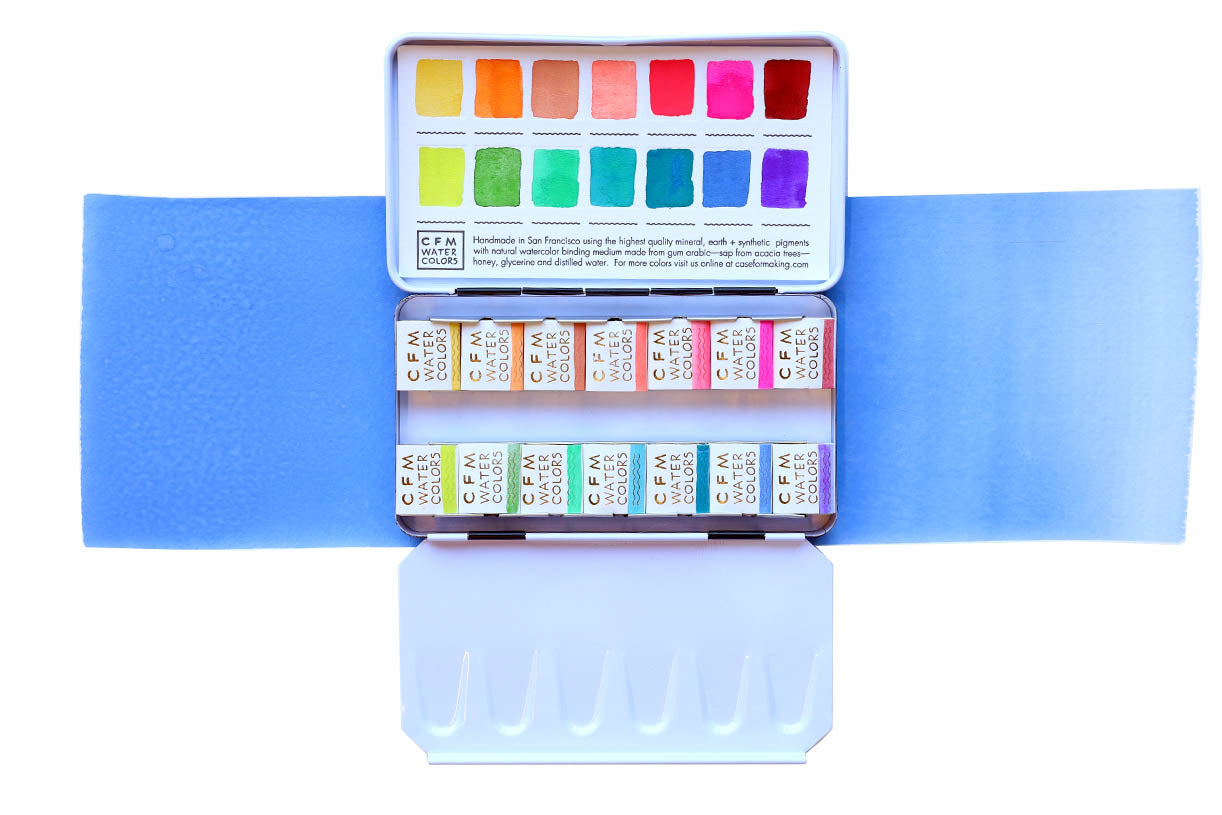 The 14-Color Bright Blends Watercolor Palette, a Case for Making handmade watercolor travel palette.