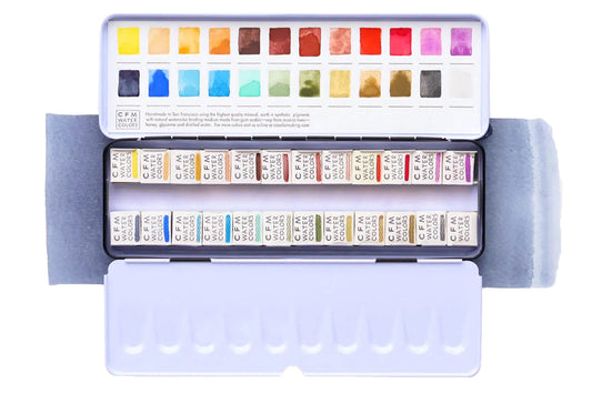 The 24-Color Core Collection Watercolor Palette, a Case for Making handmade watercolor travel palette.