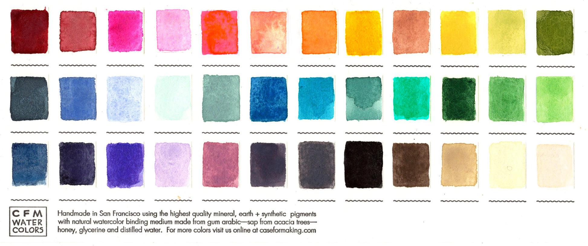 A close-up of the pre-painted swatch card for the 36-Color Ultimate Feels Blends Watercolor Palette.