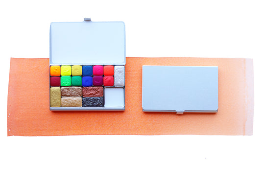 The Brights + Metallics Art Toolkit Watercolor Palette, a Case for Making handmade watercolor travel palette.