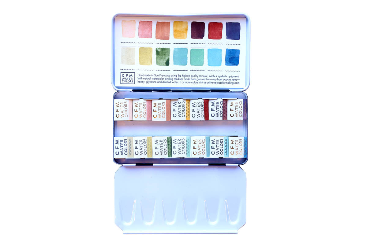Case for Making pans filled with handmade watercolor paint, ready to be placed into the 14-Color Desert Watercolor Palette.