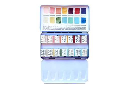 Case for Making pans filled with handmade watercolor paint, ready to be placed into the 14-Color Desert Watercolor Palette.