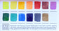 A close-up of the pre-painted swatch card for the 14-Color Coastal Watercolor Palette.