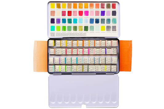 The 48-Color Max Feels Blends Watercolor Palette, a Case for Making handmade watercolor travel palette.