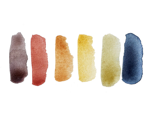 Primary and Secondary colors mixed from the watercolors included in this mini bundle set. Includes Indigo, Italian Gold Ochre and Venetian Red