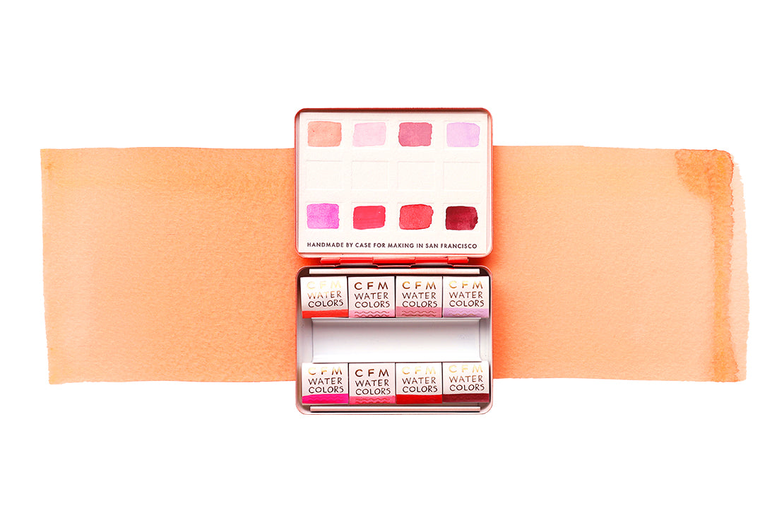 The 8-Color Monochromatic Red Watercolor Travel Palette, a Case for Making handmade watercolor travel palette.