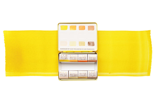 The 8-Color Monochromatic Yellow Watercolor Travel Palette, a Case for Making handmade watercolor travel palette.