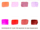 A close-up of the pre-painted swatch card for the 8-Color Monochromatic Red Watercolor Travel Palette.
