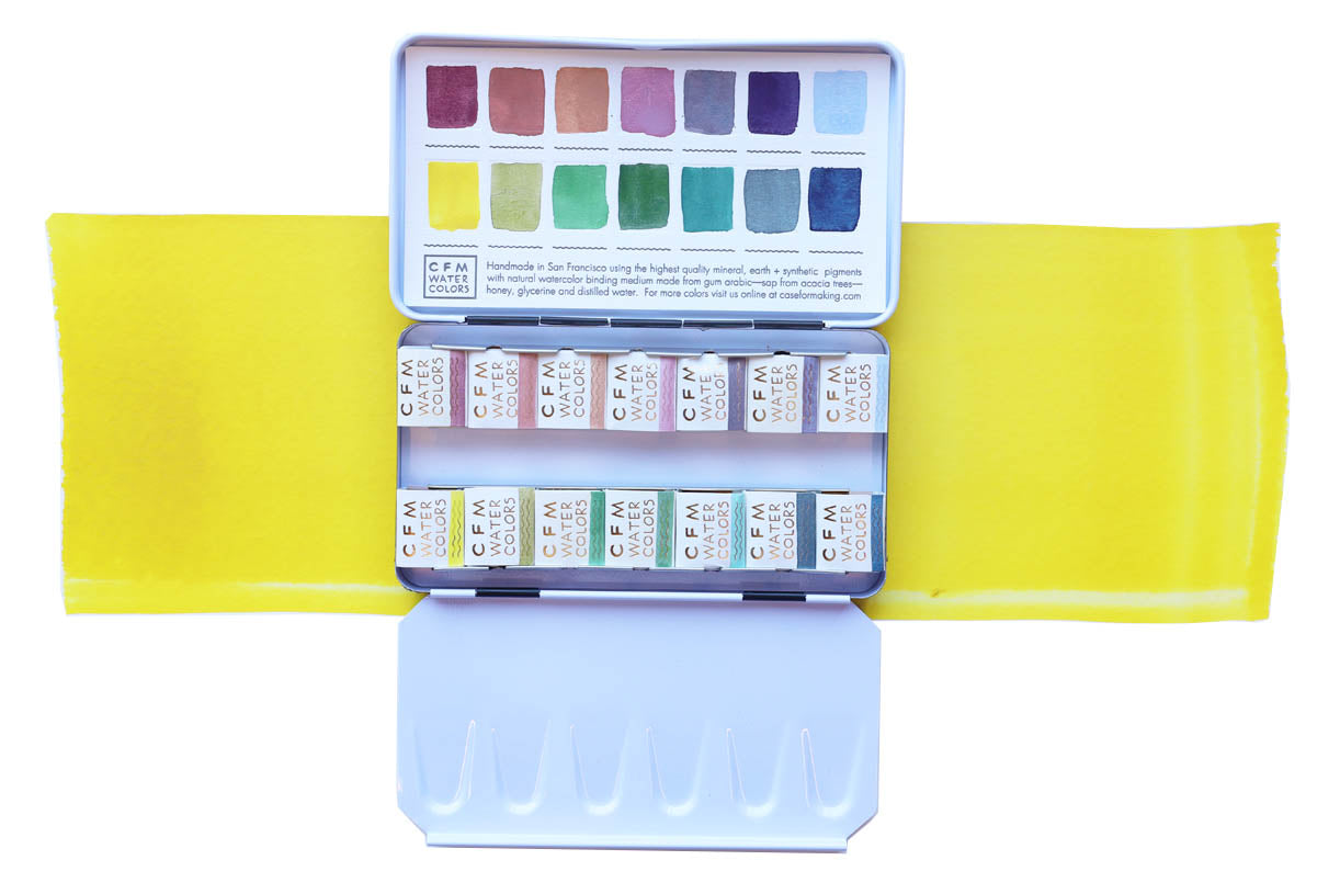 The 14-Color Muted Blends Watercolor Palette, a Case for Making handmade watercolor travel palette.
