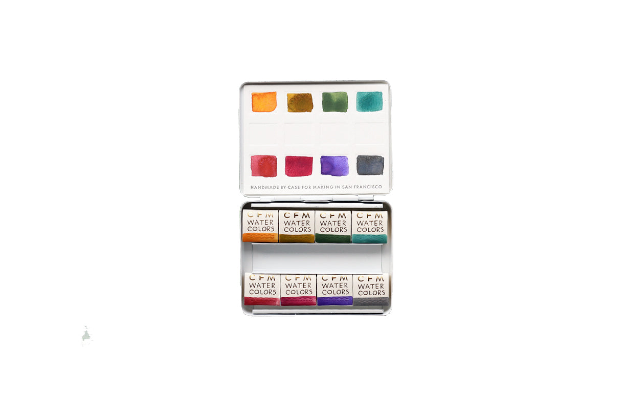 Case for Making pans filled with handmade watercolor paint, ready to be placed into the 8-Color Ultra-Blends Watercolor Travel Palette.