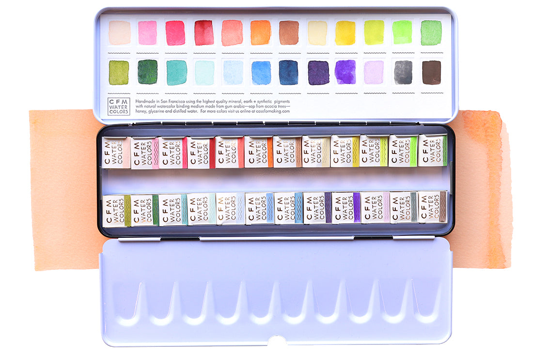 The 24-Color Seriously, All the Feels Blends Watercolor Palette, a Case for Making handmade watercolor travel palette.