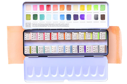 The 24-Color Seriously, All the Feels Blends Watercolor Palette, a Case for Making handmade watercolor travel palette.