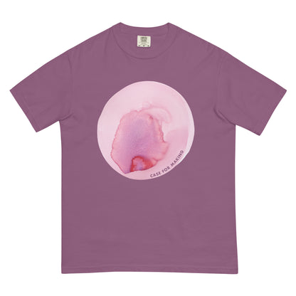 The CfM Blossom Circle Swatch Tee, a Comfort Colors t-shirt printed with a large circle swatch of CfM Blossom watercolor paint.