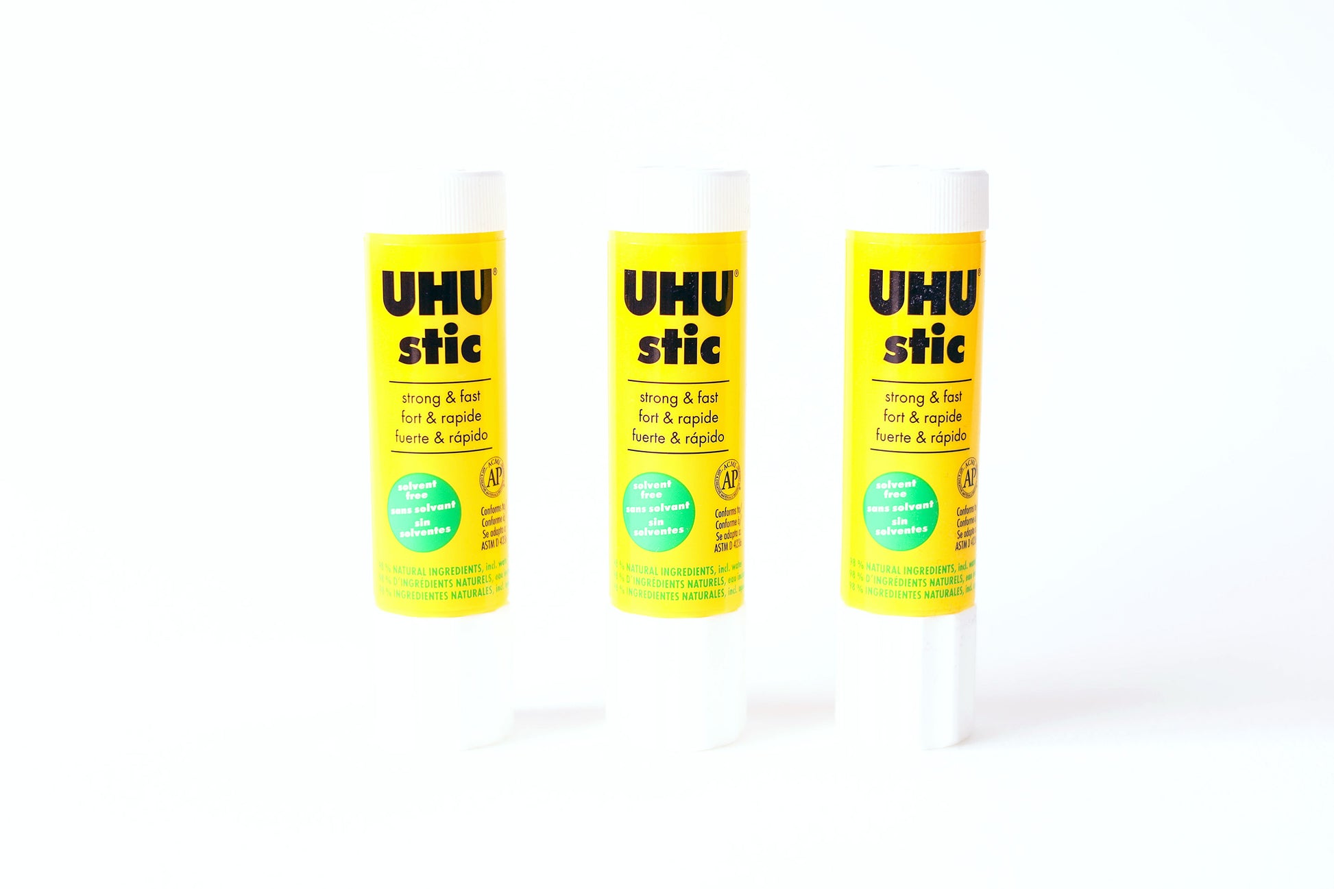 UHU Glue Stick, quick-setting adhesive for paper, cardboard, photos, and more! These twistable glue sticks are non-toxic, non-staining, and washable!