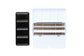 Large Empty Palette - a closed palette beside an open palette.  The exterior is shiny black and the inside is shiny white with mixing space in the lids.  Interior shows 3 empty metal rows that the pans of watercolor clip securely into. 