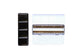 Medium Empty Palette - a closed palette beside an open palette.  The exterior is shiny black and the inside is shiny white with mixing space in the lids.  Interior shows 2 empty metal rows that the pans of watercolor clip securely into. 