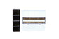Medium Empty Palette - a closed palette beside an open palette.  The exterior is shiny black and the inside is shiny white with mixing space in the lids.  Interior shows 2 empty metal rows that the pans of watercolor clip securely into. 